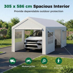 Costway Outdoor Carport 586 X 305 Cm Car Canopy With Roll-Up Ventilated Windows For Truck & Party-White - thumbnail 6