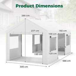 Costway Outdoor Carport 586 X 305 Cm Car Canopy With Roll-Up Ventilated Windows For Truck & Party-White - thumbnail 2