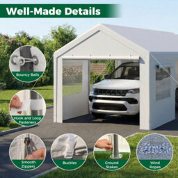 Costway Outdoor Carport 586 X 305 Cm Car Canopy With Roll-Up Ventilated Windows For Truck & Party-White - thumbnail 9