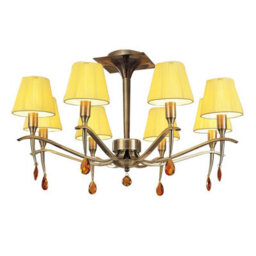 Luminosa Lighting Luminosa Siena Semi Flush Round 6 Light E14, Antique Brass With Amber Cream Shades And Amber Crystal