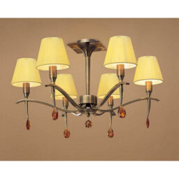 Luminosa Lighting Luminosa Siena Semi Flush Round 6 Light E14, Antique Brass With Amber Cream Shades And Amber Crystal - thumbnail 2