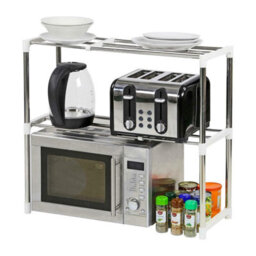 2 Tier Microwave Oven Storage Rack - Stainless Steel Costruction - Space Saver - Extendable - Kitchen Organiser - Easy To Clean