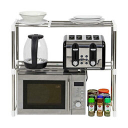 2 Tier Microwave Oven Storage Rack - Stainless Steel Costruction - Space Saver - Extendable - Kitchen Organiser - Easy To Clean - thumbnail 6