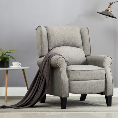 More4Homes Eaton Wing Back Fireside Herringbone Fabric Recliner Armchair Sofa Chair Reclining Cinema (Herringbone Grey) - image 1