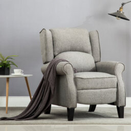 More4Homes Eaton Wing Back Fireside Herringbone Fabric Recliner Armchair Sofa Chair Reclining Cinema (Herringbone Grey) - thumbnail 1