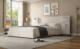Btm 4Ft6 Double Upholstered Velvet Bed With Headboard Storage Pockets And Two Drawer Storage Beige - thumbnail 8