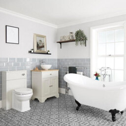 Homestylestore Antique White Bathroom Suite Double Ended Slipper Bath And Feet, 645mm Vanity Unit And Back To Wall Toilet - thumbnail 1