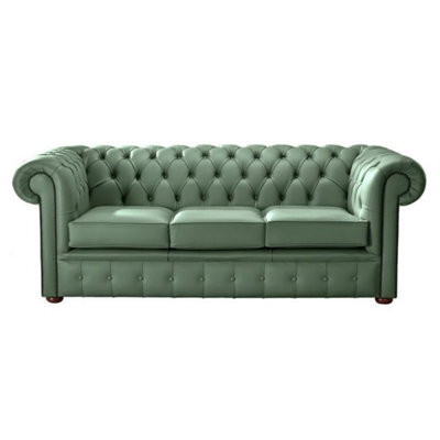 Chesterfield 3 Seater Shelly Jade Green Leather Sofa Bespoke In Classic Style - image 1