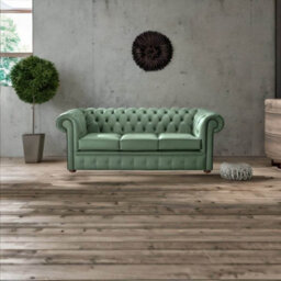 Chesterfield 3 Seater Shelly Jade Green Leather Sofa Bespoke In Classic Style - thumbnail 2