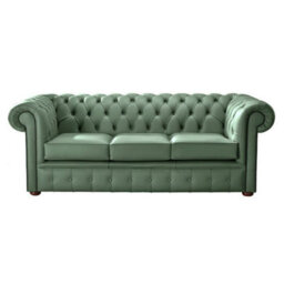 Chesterfield 3 Seater Shelly Jade Green Leather Sofa Bespoke In Classic Style - thumbnail 1