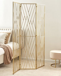 Beliani 3 Panel Room Divider Asolo Gold 117 Cm 170 Cm - thumbnail 2