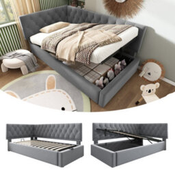 Btm 3Ft Single Upholstered Daybed Sofa Bed With Hydraulic Storage Velvet Grey No Mattress