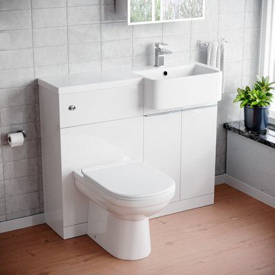 Nes Home 1000mm White Rh Freestanding Cabinet With Basin, Wc Unit & Toilet - image 1