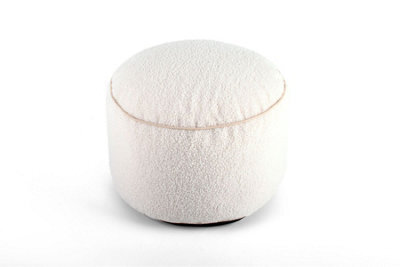 Littens Cream Teddy Boucle Round Footstool Bean Bag Pouffe Ottoman Low Seat 45Cm X 45Cm 25Cm - image 1