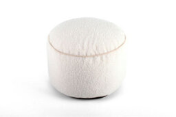 Littens Cream Teddy Boucle Round Footstool Bean Bag Pouffe Ottoman Low Seat 45Cm X 45Cm 25Cm