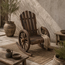 Wyld Haus Kedi Dark Favi Adirondack-Style Outdoor Rocking Chair With Reclining Back, Carbonized Fir Wood - thumbnail 1