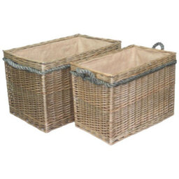 Red Hamper St020-021 Wicker Set 2 Rectangular Rope Handled Log Baskets