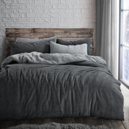 Velosso Charcoal Silver Teddy Teddy Reversible Duvet Cover And Pillowcase Set Double