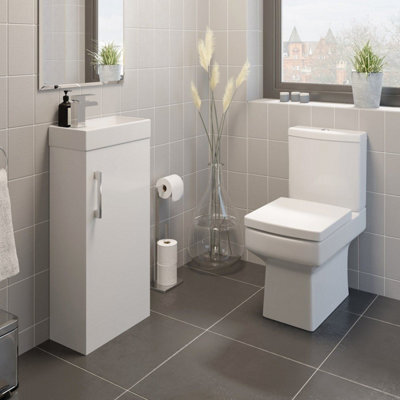 Affine White Bathroom Suite Cloakroom Vanity Unit Square Close Coupled Toilet Basin Set - image 1