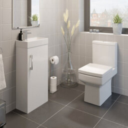 Affine White Bathroom Suite Cloakroom Vanity Unit Square Close Coupled Toilet Basin Set - thumbnail 1