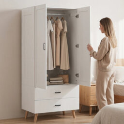 Homcom 2-Door Wardrobe With 2 Drawers And Hanging Rail For Bedroom - thumbnail 9