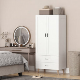 Homcom 2-Door Wardrobe With 2 Drawers And Hanging Rail For Bedroom - thumbnail 1