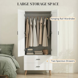 Homcom 2-Door Wardrobe With 2 Drawers And Hanging Rail For Bedroom - thumbnail 5