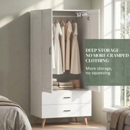 Homcom 2-Door Wardrobe With 2 Drawers And Hanging Rail For Bedroom - thumbnail 4