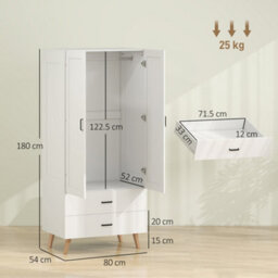 Homcom 2-Door Wardrobe With 2 Drawers And Hanging Rail For Bedroom - thumbnail 3