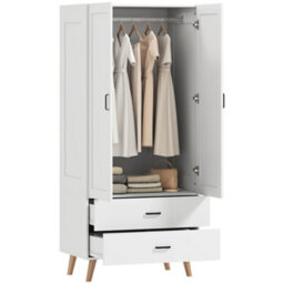 Homcom 2-Door Wardrobe With 2 Drawers And Hanging Rail For Bedroom - thumbnail 2