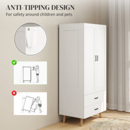 Homcom 2-Door Wardrobe With 2 Drawers And Hanging Rail For Bedroom - thumbnail 7