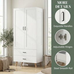 Homcom 2-Door Wardrobe With 2 Drawers And Hanging Rail For Bedroom - thumbnail 6