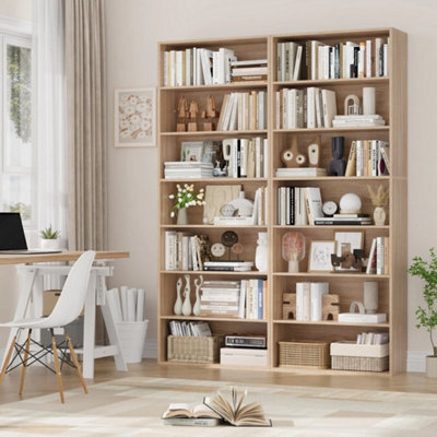 Oak 7 Tiers Bookcase 209.5Cm Tall Living Room Bookshelf Free Standing Display Shelf - image 1