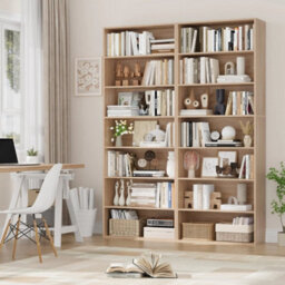 Oak 7 Tiers Bookcase 209.5Cm Tall Living Room Bookshelf Free Standing Display Shelf - thumbnail 1