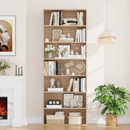 Oak 7 Tiers Bookcase 209.5Cm Tall Living Room Bookshelf Free Standing Display Shelf - thumbnail 3
