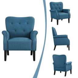 Yaheetech Navy Blue Upholstered Roll Arm Accent Chair Polyester Fabrics Single Sofa - thumbnail 9