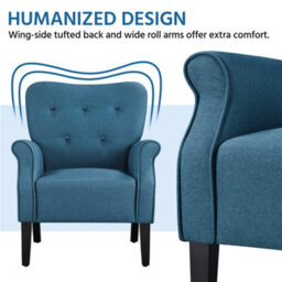 Yaheetech Navy Blue Upholstered Roll Arm Accent Chair Polyester Fabrics Single Sofa - thumbnail 6