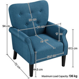 Yaheetech Navy Blue Upholstered Roll Arm Accent Chair Polyester Fabrics Single Sofa - thumbnail 3
