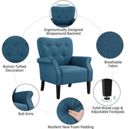 Yaheetech Navy Blue Upholstered Roll Arm Accent Chair Polyester Fabrics Single Sofa - thumbnail 4