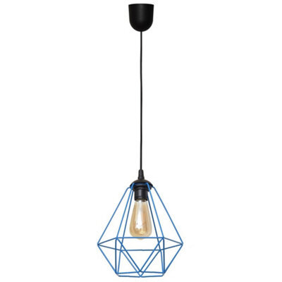 Luminosa Lighting Luminosa Karo Wire Frame Pendant Ceiling Light Black, Blue 24Cm