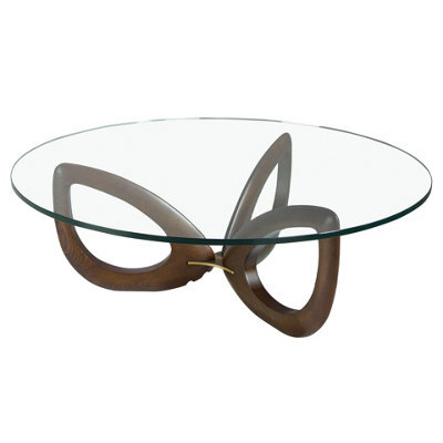 Angel Cerda Stylish Round Tempered Glass Coffee Table With Walnut Legs - image 1