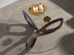 Angel Cerda Stylish Round Tempered Glass Coffee Table With Walnut Legs - thumbnail 2