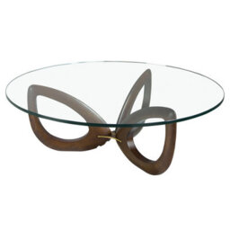 Angel Cerda Stylish Round Tempered Glass Coffee Table With Walnut Legs - thumbnail 1