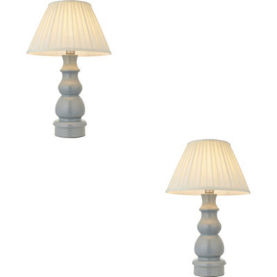 Loops 2 Pack Blue Grey Glaze & Satin Nickel Plate Table Lamp - Cream Fabric - 650mm Tall Light - image 1