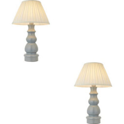 Loops 2 Pack Blue Grey Glaze & Satin Nickel Plate Table Lamp - Cream Fabric - 650mm Tall Light