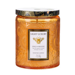 Living And Home Red Embossing Glass Cup Soy Wax Orange Breeze After Rain Scented Candle With Lid, 16-Hour Burn