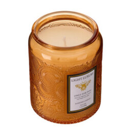 Living And Home Red Embossing Glass Cup Soy Wax Orange Breeze After Rain Scented Candle With Lid, 16-Hour Burn - thumbnail 2