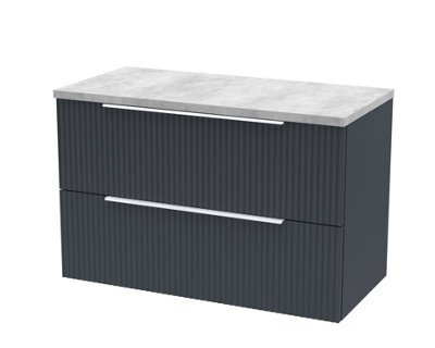 Balterley Tixall Fluted 2 Drawer Wall Hung Vanity Unit With Laminate Worktop, Dark Grey, 805mm - image 1