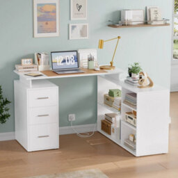 131Cm L-Shaped Corner Desk With 2 Power Outlets, 2 Usb Ports And Drawers White - thumbnail 5