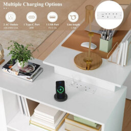 131Cm L-Shaped Corner Desk With 2 Power Outlets, 2 Usb Ports And Drawers White - thumbnail 3